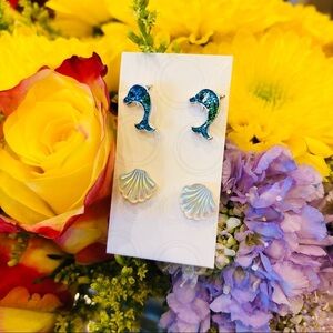 🌸Earring set 2 glitter dolphin and pearly shell